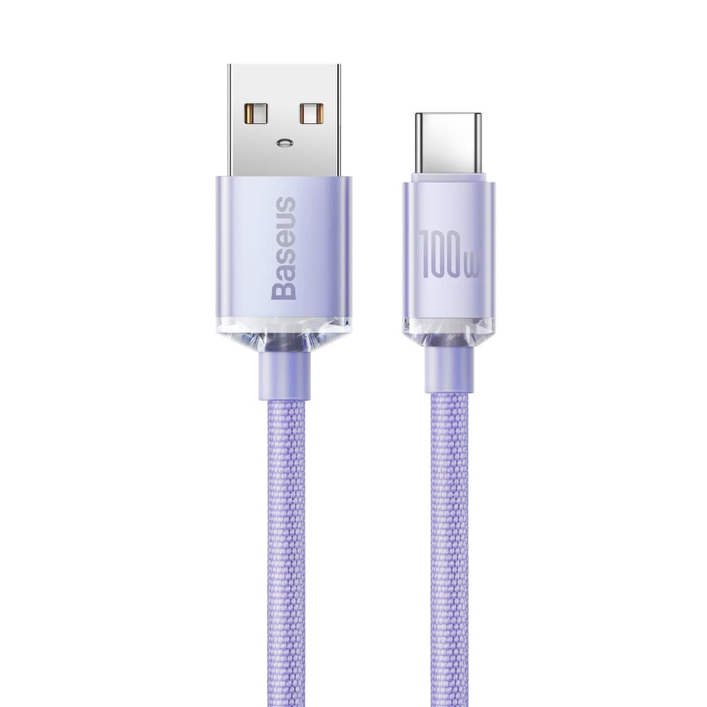 Datový kabel Crystal Shine (CAJY000405) – USB na Type-C, 100W, 1.2m, super rychlé nabíjení, nylonové opletení – fialový - náhled 2