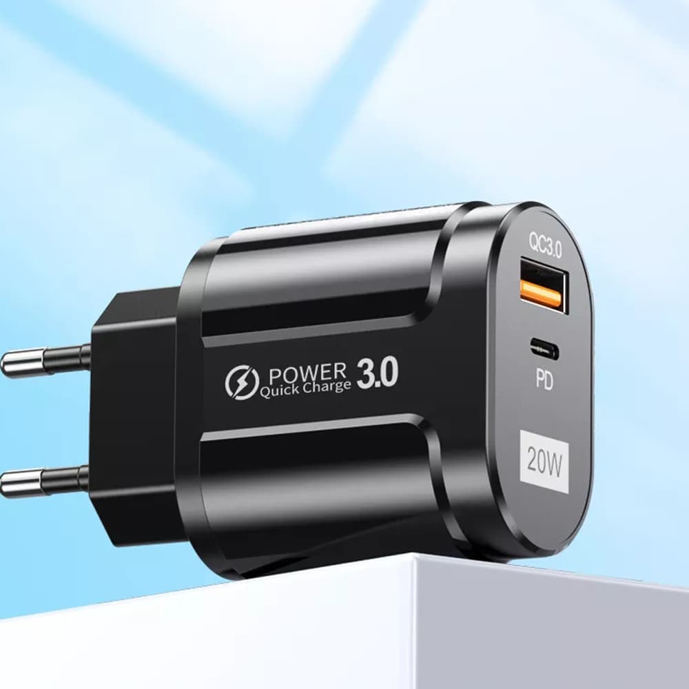 Techsuit Síťová nabíječka CHPD038 USB-A QC 3.0 USB-C 20W Černá - náhled 2