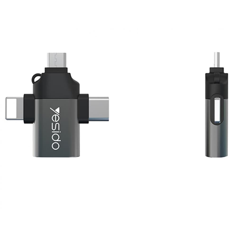 Yesido - OTG Adaptér (GS15) - USB na Lightning, Micro-USB, Type-C, Plug &amp; Play, 480Mbps - Černá - náhled 2