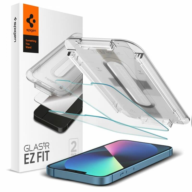 Spigen Glas.tR EZ-FIT 2 kusy Čiré pro iPhone 13 13 Pro 14 16e - náhled 2