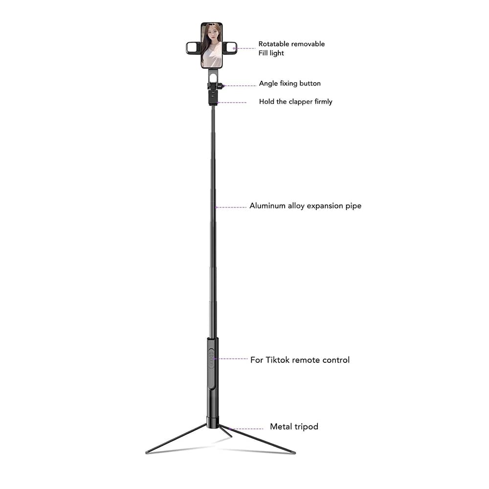 Techsuit Selfie tyč K30S Stativ Bluetooth LED 167cm Černá - náhled 2