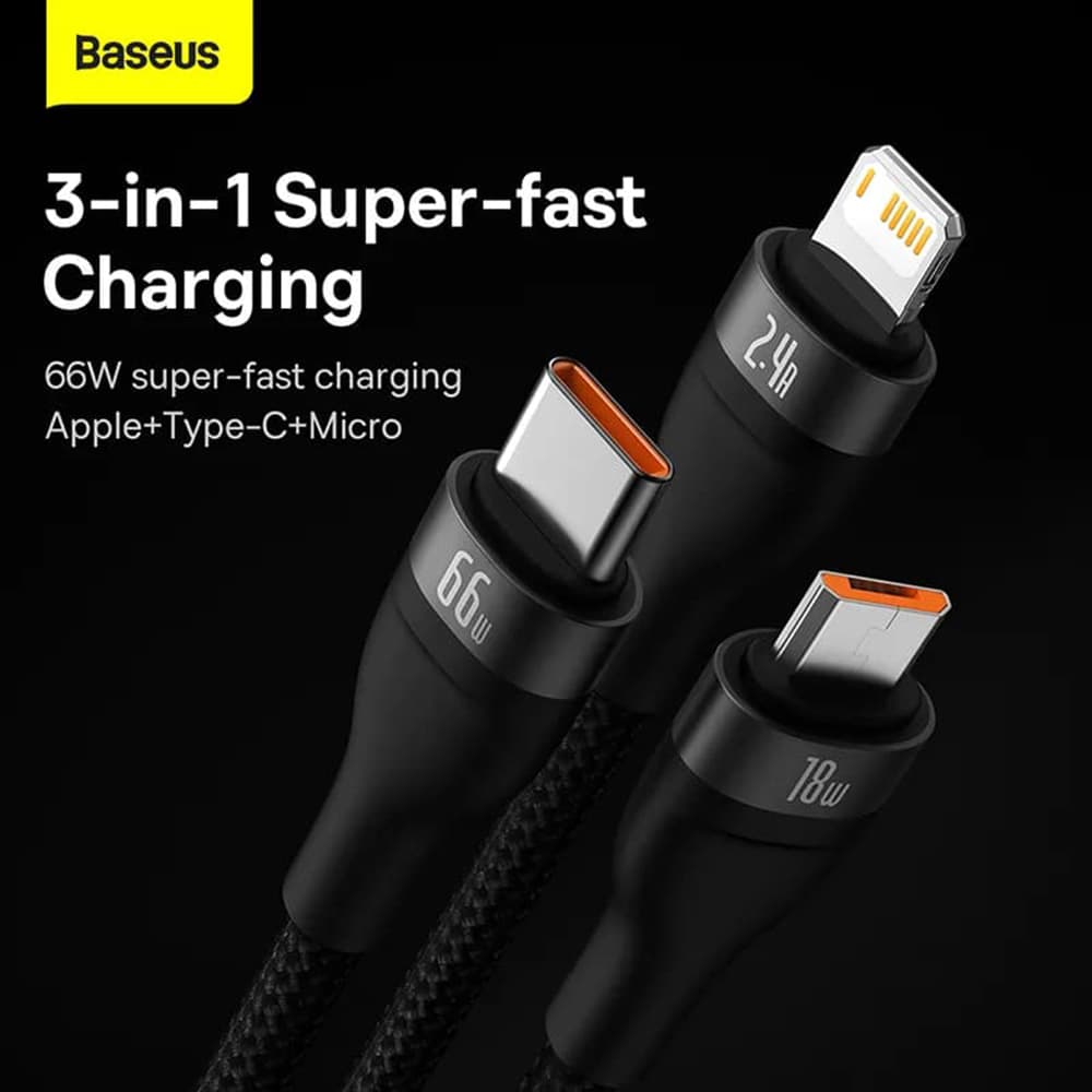 Baseus Datový kabel Flash Series 2 USB Type-C Lightning Micro-USB 66W 1.2m Černý - náhled 2