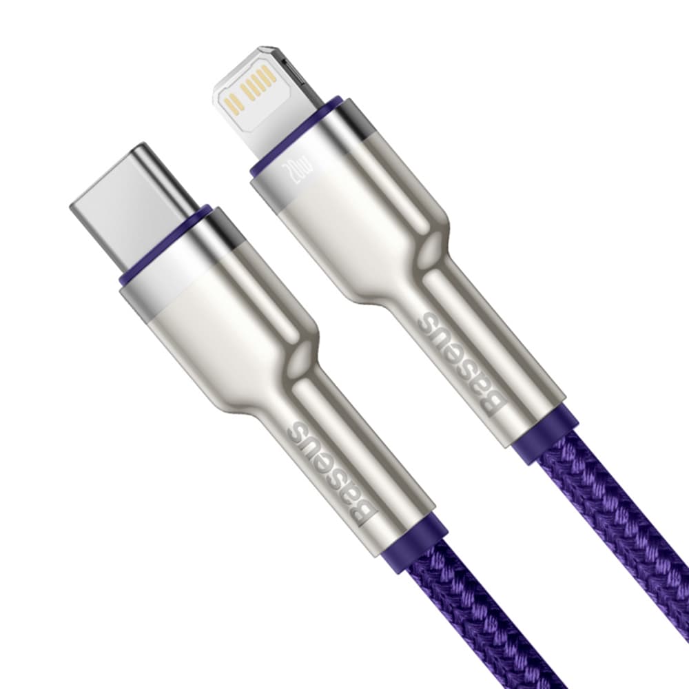 Datový kabel Baseus Cafule Series Metal (CATLJK-A05) – Type-C na Lightning, rychlé nabíjení PD20W, 480Mbps, 2.4A, 1m – fialový - náhled 2
