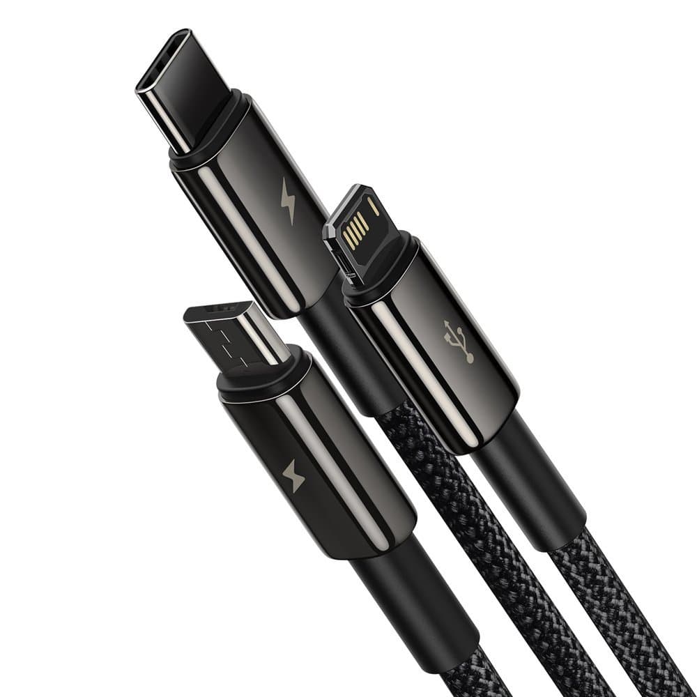 Baseus - datový kabel Tugsten Gold 3v1 (CAMLTWJ-01) - USB na Type-C, Lightning, Micro-USB 3,5A, 1,5m - černý - náhled 2