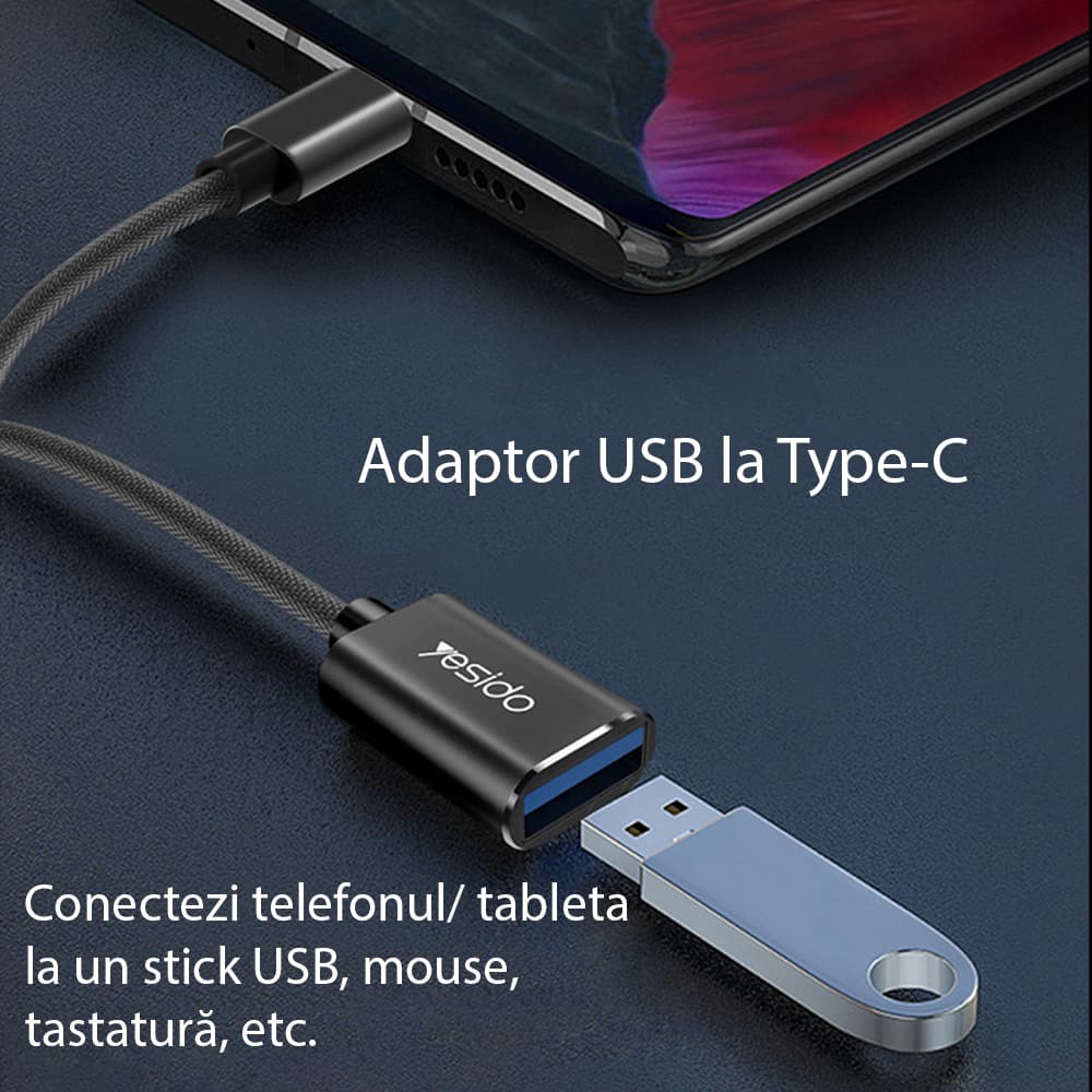 Yesido OTG Kabel Adaptér GS01 Type-C na USB 2.0 Plug &amp; Play Černý - náhled 2