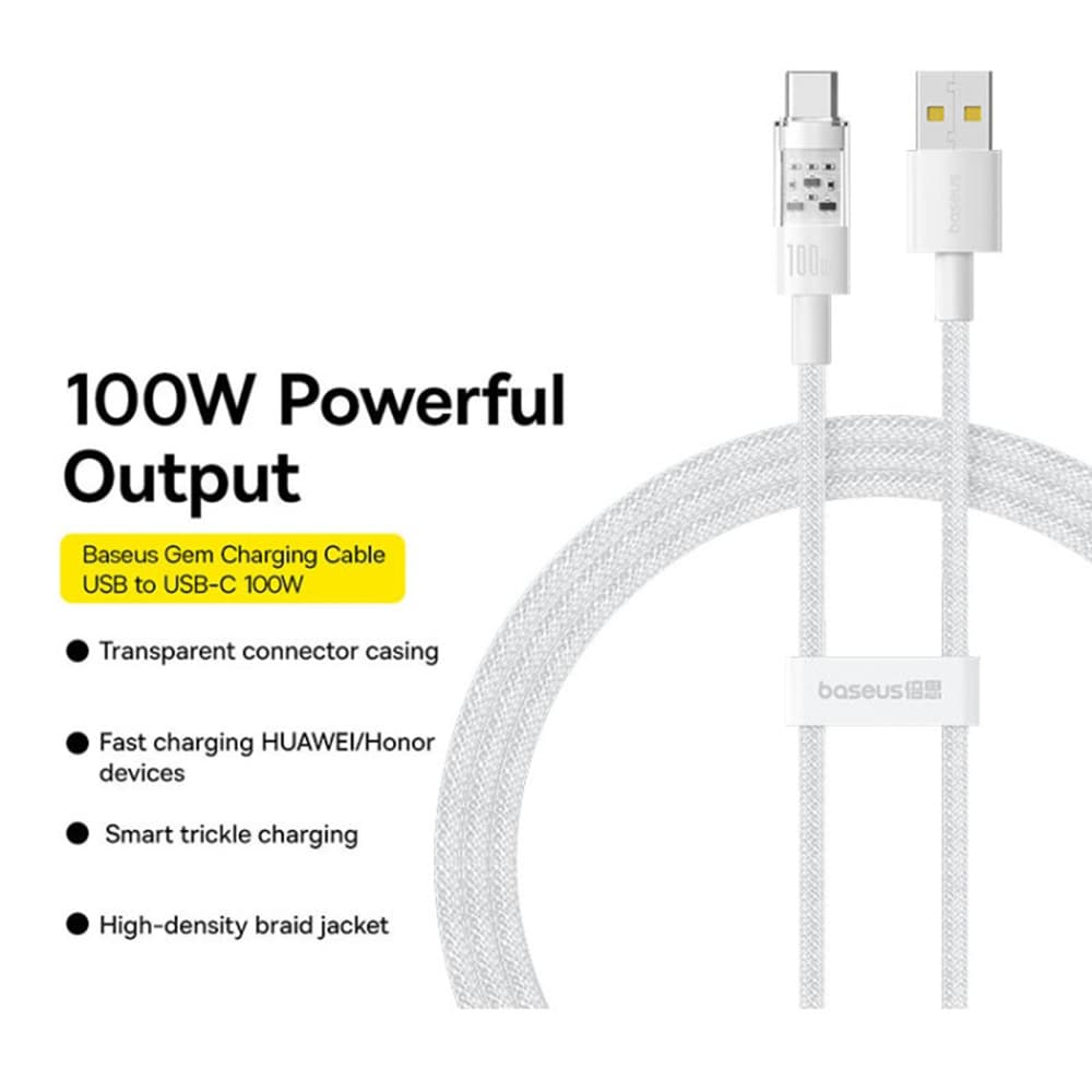 Baseus Datový kabel Gem USB to Type-C 100W 2m Bílá - náhled 2