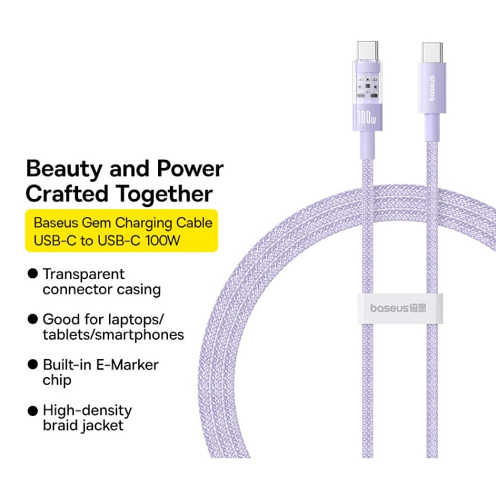 Baseus Data Cable Gem Type-C na Type-C 100W 1m Nebula Purple - náhled 2
