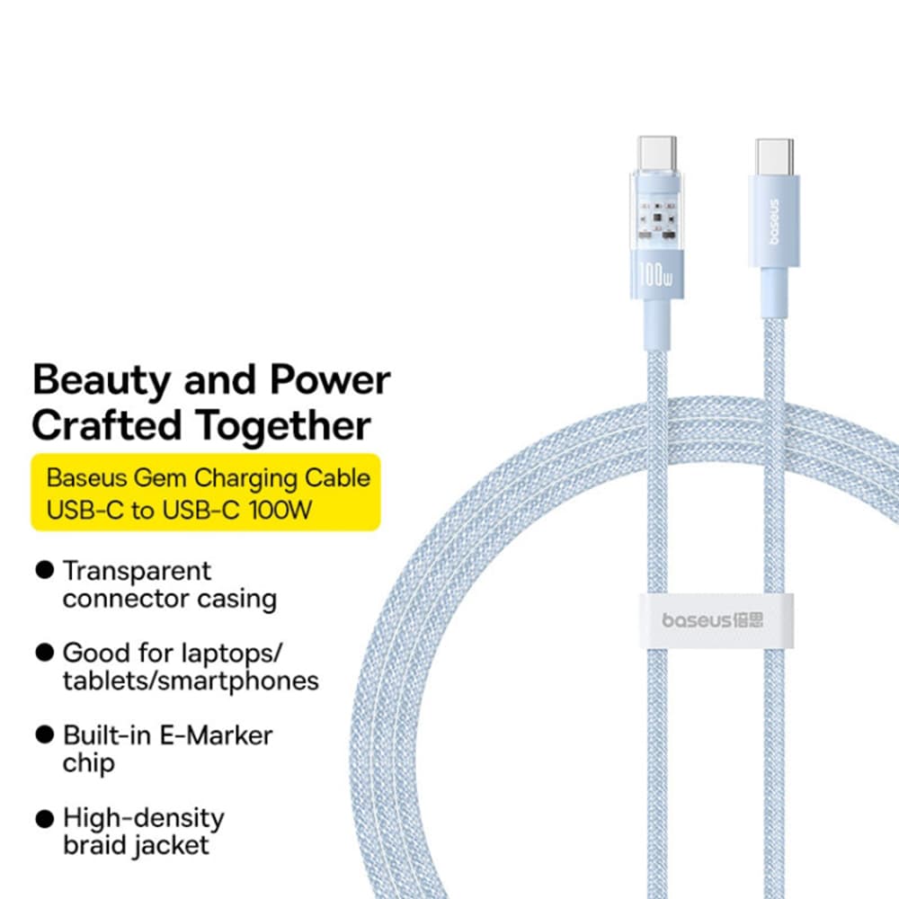 Baseus Data Cable Gem Type-C na Type-C 100W 1m Galaxy Blue - náhled 2