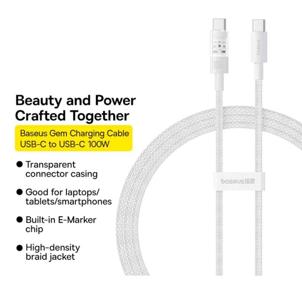 Baseus Data Cable Gem Type-C na Type-C 100W 1m Měsíční bílá - náhled 2
