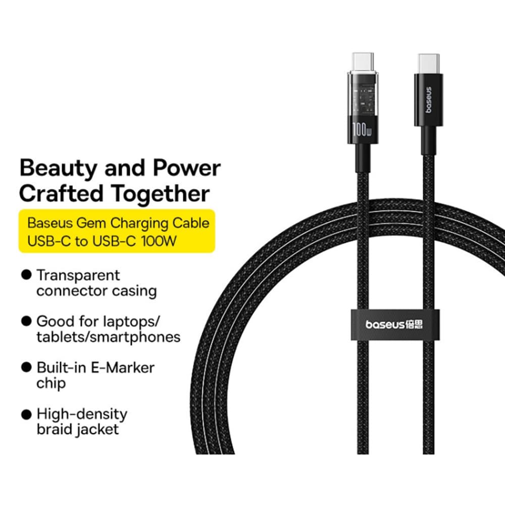 Baseus Data Cable Gem Type C na Type C 100W 1m Cluster černý - náhled 2