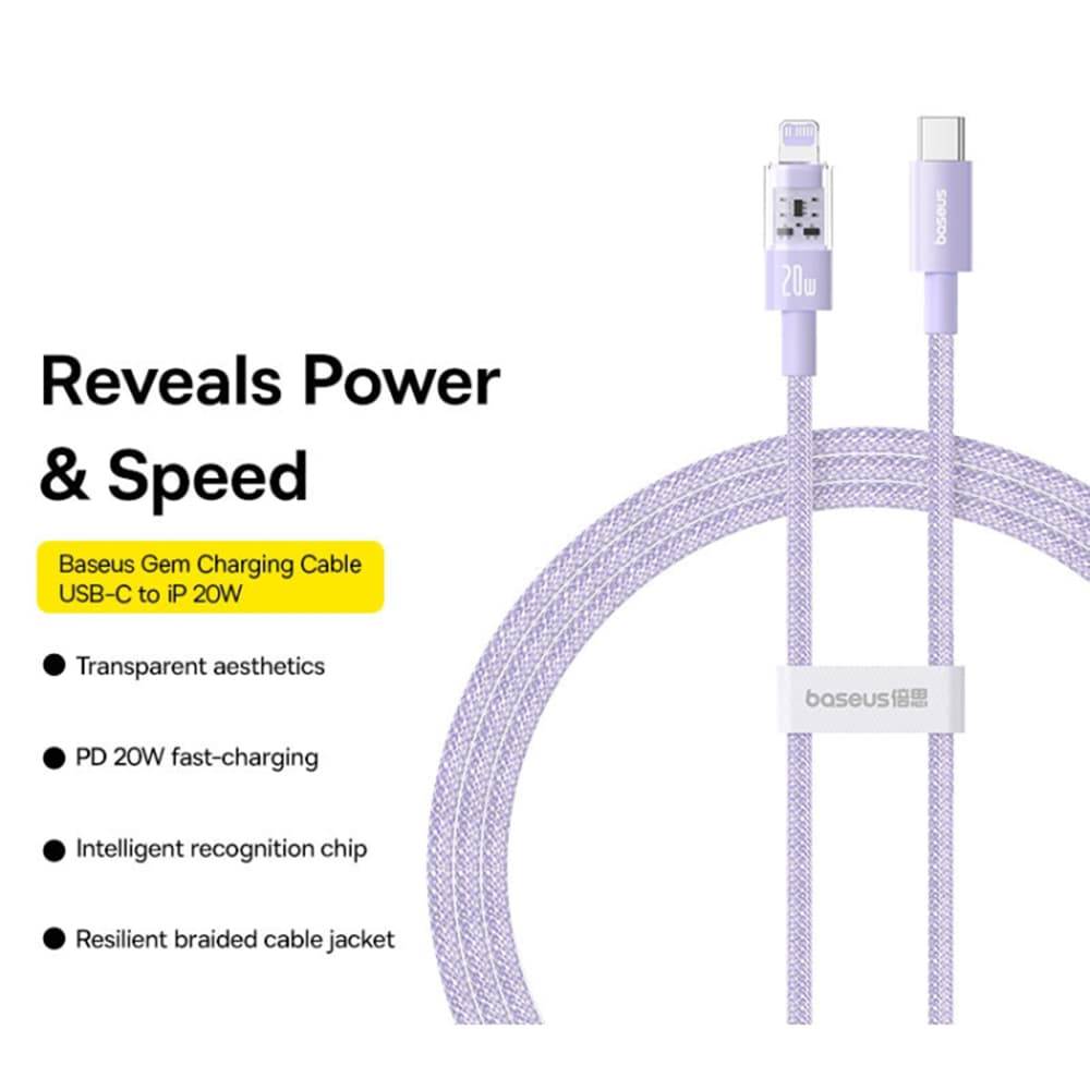 Baseus DataCable Gem USB-C na Lightning 20W 2m NebulaPurple - náhled 2