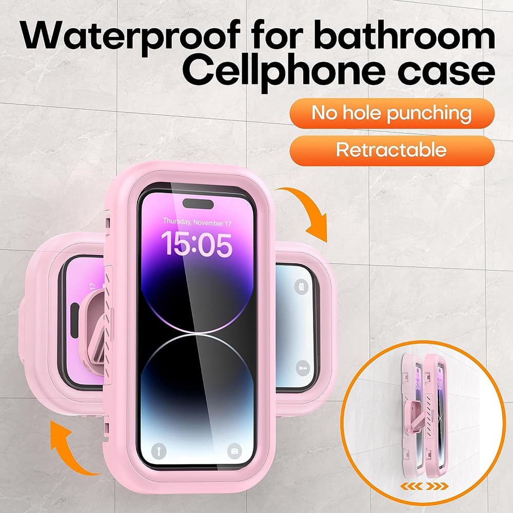 Techsuit Držák telefonu LC-999 Nástěnný box proti zamlžení nastavitelný vodotěsný pro telefony 4-7 palců zlatá růžová - náhled 2