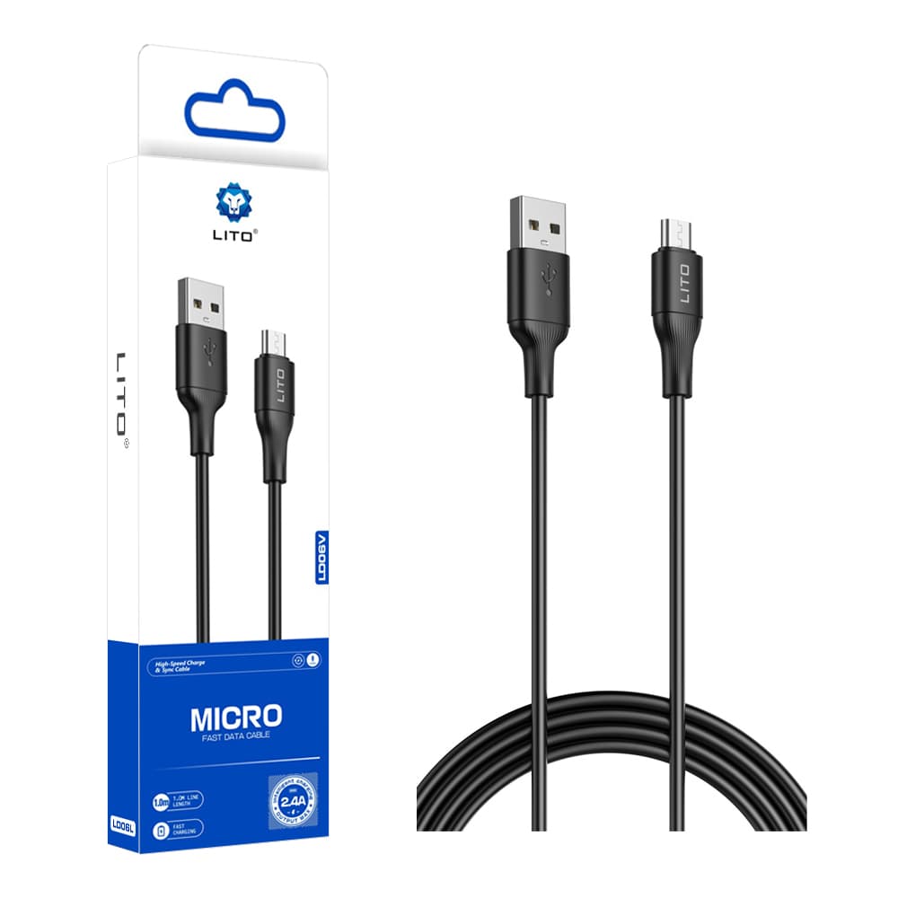 Lito Datový kabel LD06V USB na Micro-USB 2.4A PVC 1m černý - náhled 2