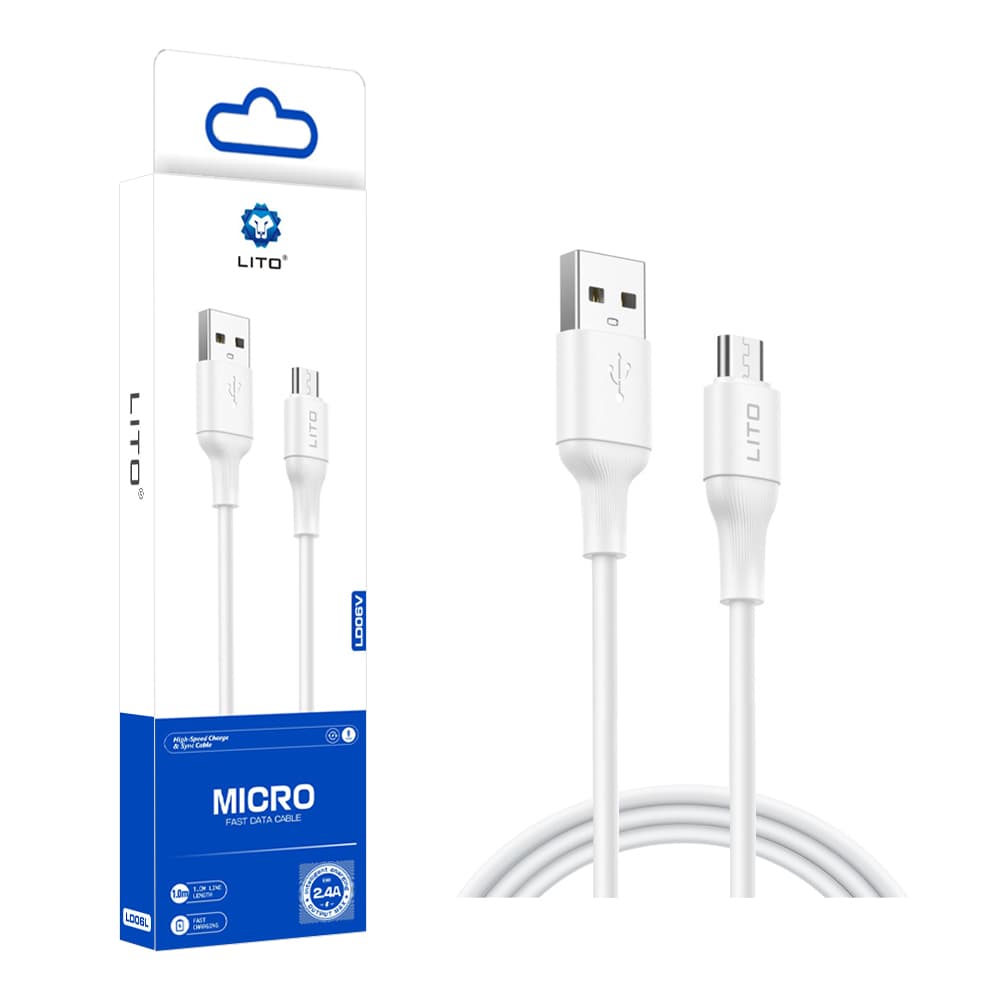 Lito Datový kabel LD06V USB na Micro-USB 2.4A PVC 1m bílý - náhled 2