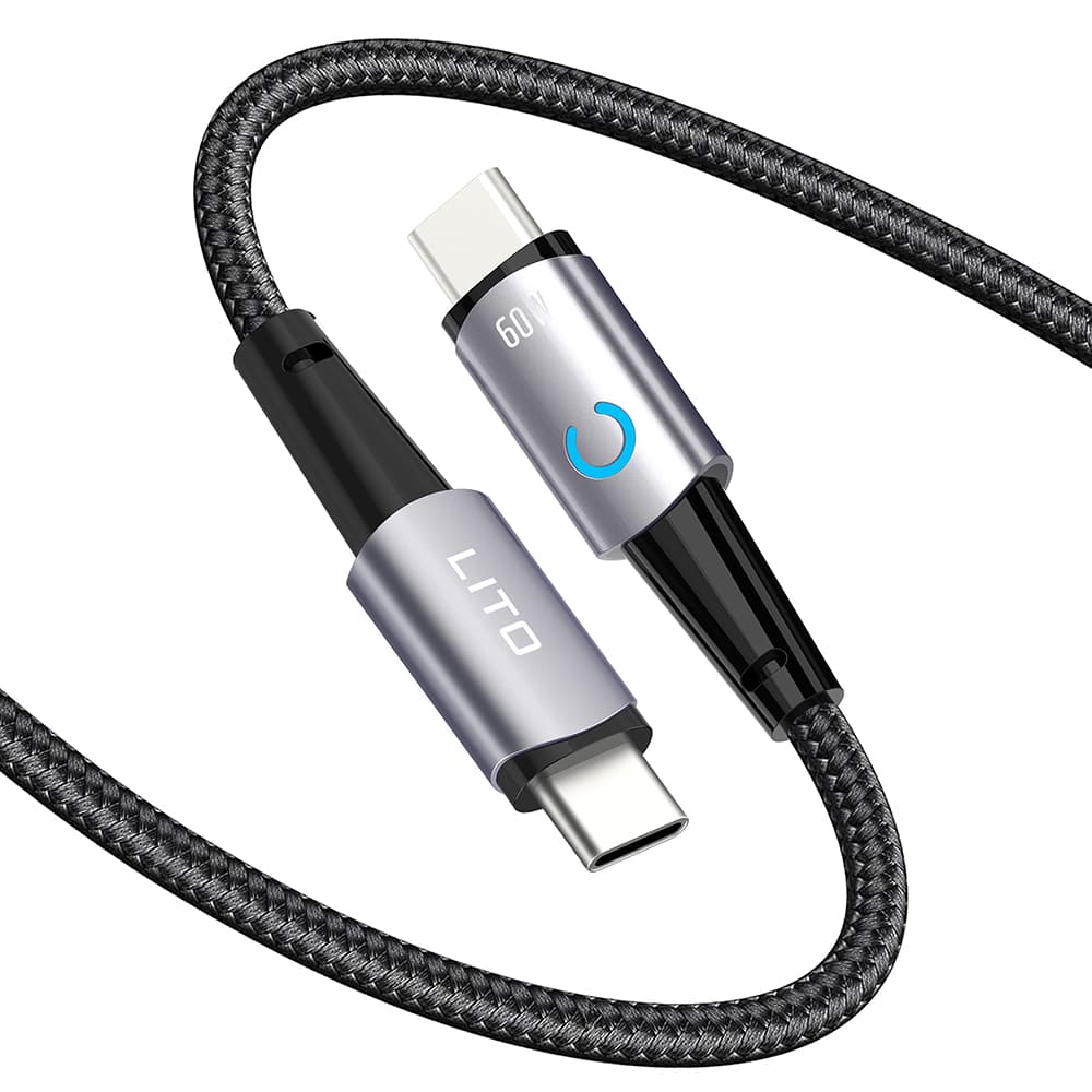 Lito - Datový kabel (LD10CC) - Type-C na Type-C Rychlé nabíjení 60W LED světlo 1m černý - náhled 2