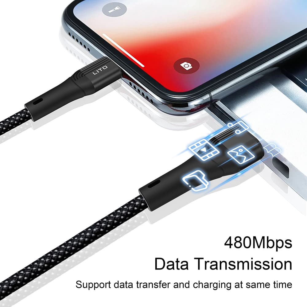 Lito Data Cable LD14 USB na Type-C Rychlonabíjecí 60W 480Mbps Nylon 1m Černá - náhled 2