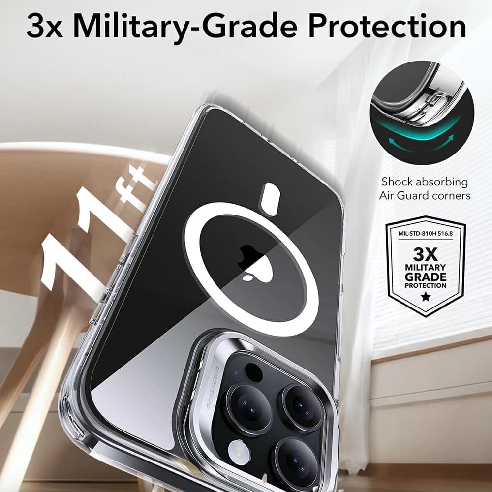 ESR Classic Hybrid HaloLock Kickstand iPhone 16 Pro šedá průhledná - náhled 2