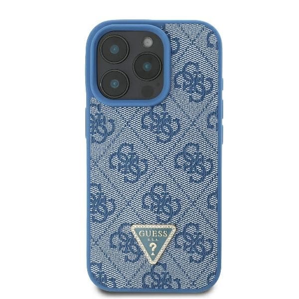Guess Leather Metal Logo Strass Crossbody iPhone 16 Pro modrá - náhled 2