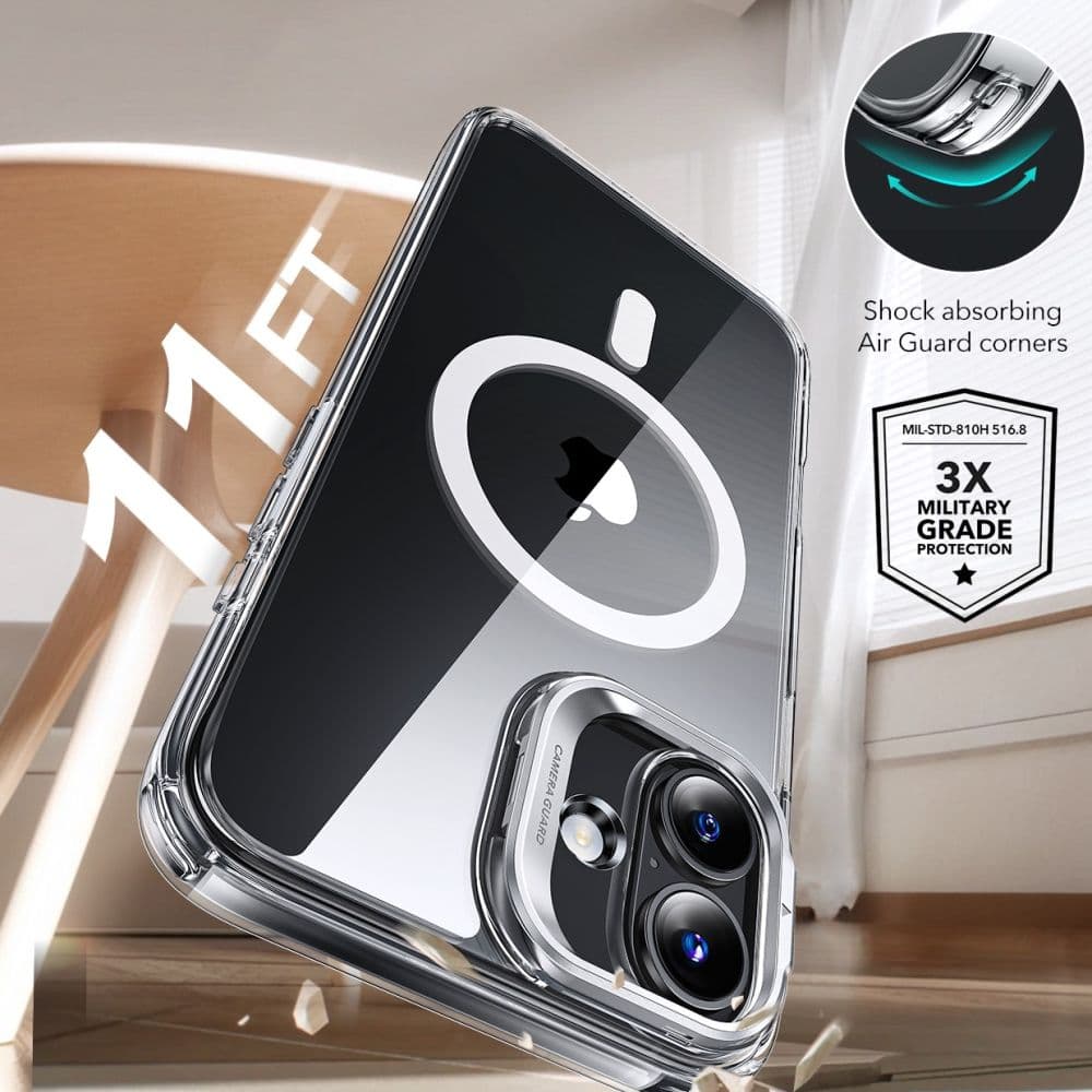 ESR Classic Hybrid HaloLock Kickstand s tvrzeným sklem iPhone 16 čirý - náhled 2