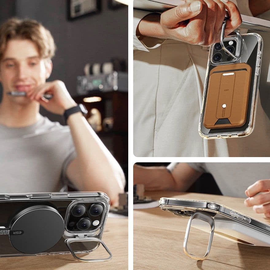 ESR Classic Hybrid HaloLock Kickstand s tvrzeným sklem iPhone 16 Pro čirý - náhled 2