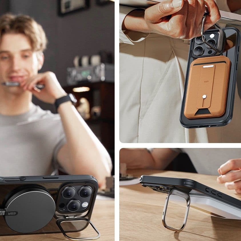 ESR Classic Hybrid HaloLock Kickstand + Tvrzené sklo iPhone 16 Pro černá průhledná - náhled 2