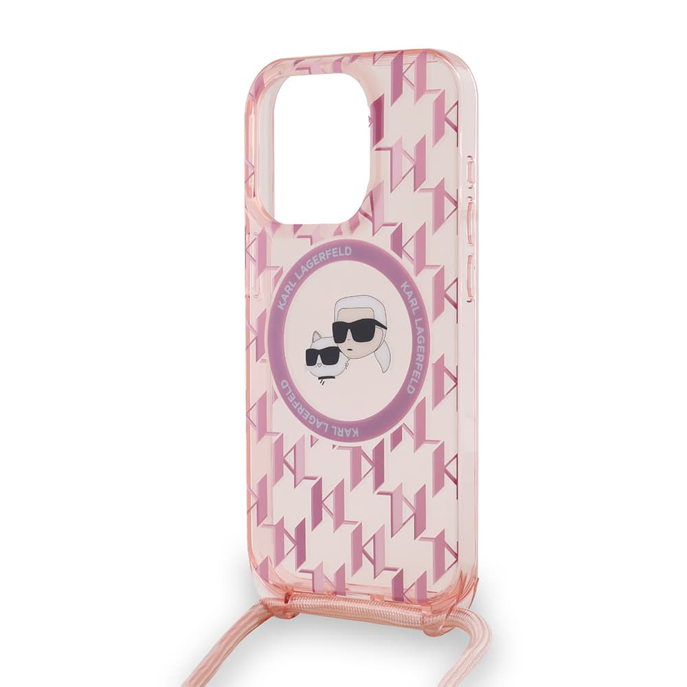 Karl Lagerfeld IML Crossbody MagSafe iPhone 15 Pro růžový monogram Karl&amp;Choupette Head - náhled 2