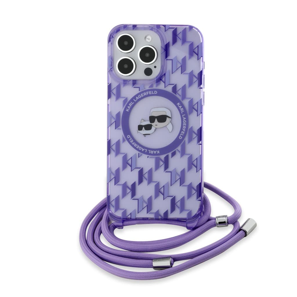 Karl Lagerfeld IML Crossbody MagSafe iPhone 15 Pro fialový monogram Karl&amp;Choupette Head - náhled 2