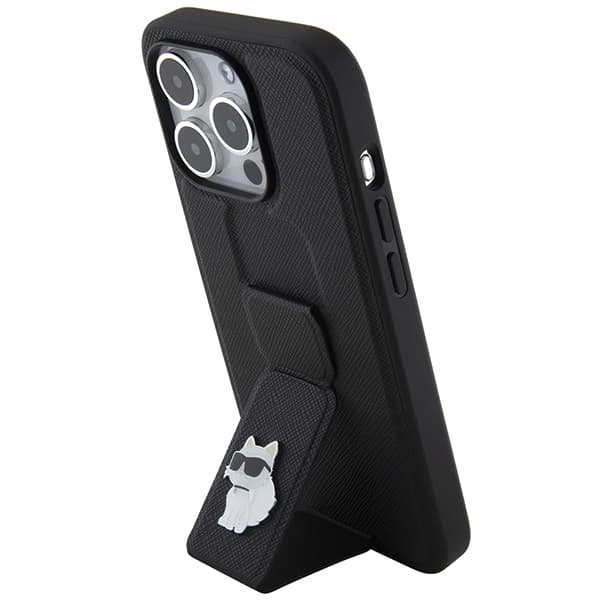 Karl Lagerfeld Saffiano Gripstand iPhone 14 Pro Choupette růžová - náhled 2