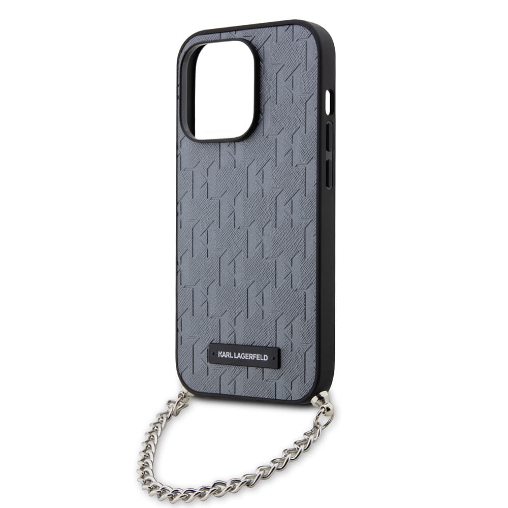 Karl Lagerfeld Saffiano Monogram Chain pro iPhone 14 Pro stříbrná - náhled 2