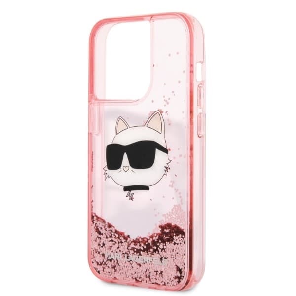 Karl Lagerfeld Hardcase Glitter iPhone 14 Pro růžová Choupette Head - náhled 2