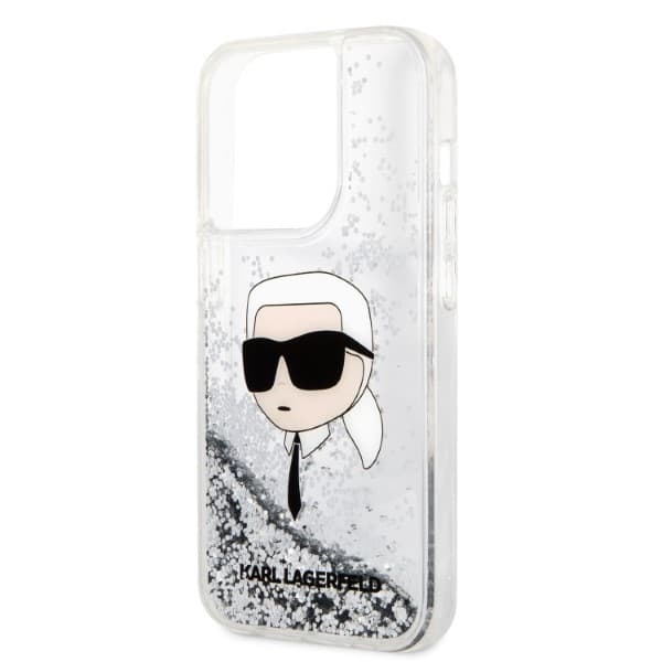 Karl Lagerfeld Hardcase Glitter iPhone 14 Pro stříbrný Karl Head - náhled 2