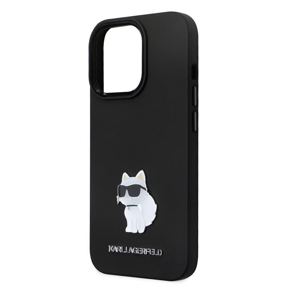 Karl Lagerfeld Silicone pouzdro iPhone 14 Pro Choupette Metal Pin růžová - náhled 2