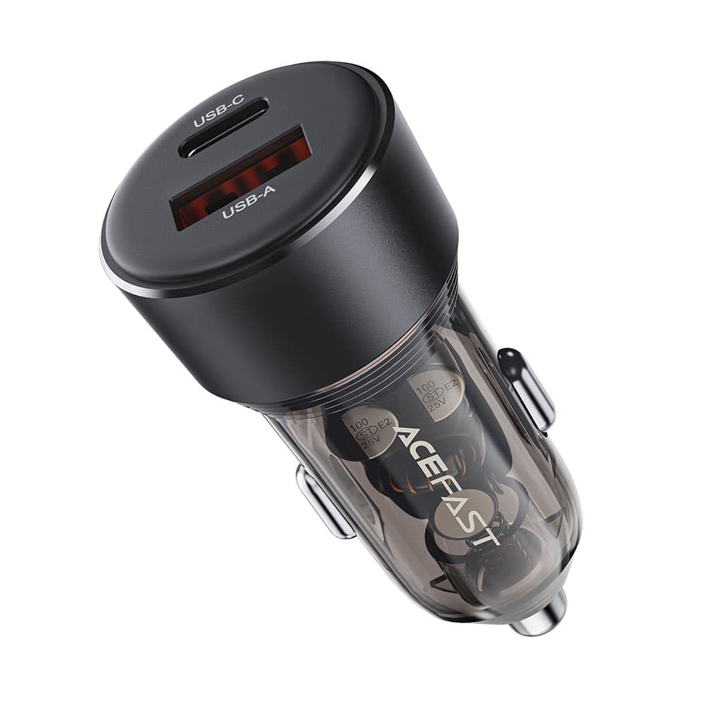 Acefast Car Charger B12 Dvouportová Type-C USB Dvojité Rychlé Nabíjení 60W Černá - náhled 2