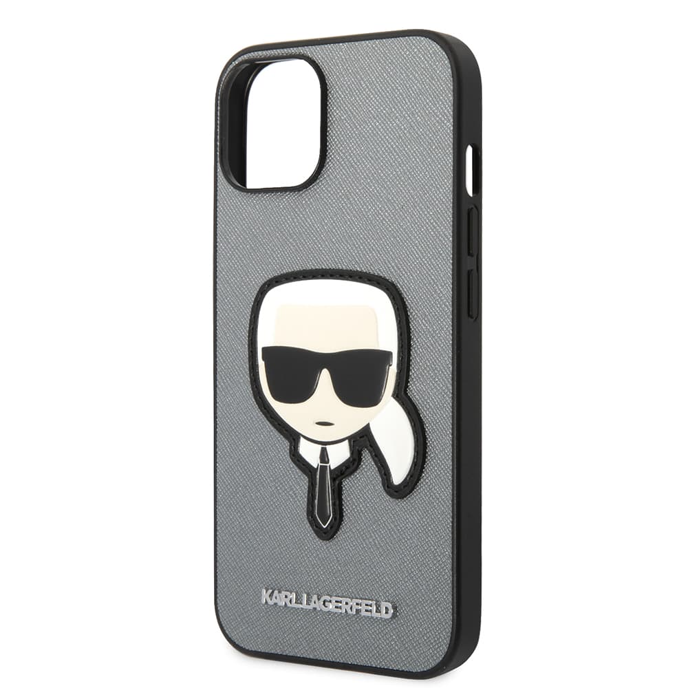 Karl Lagerfeld Saffiano pouzdro iPhone 14 Plus stříbrné Karlova hlava - náhled 2