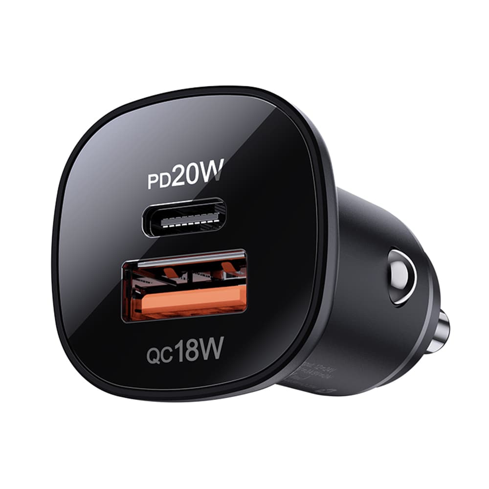 Acefast Car Charger B1 Type-C USB Dvojitý Port 38W PD Rychlé Nabíjení s LED Světlem Černá - náhled 2