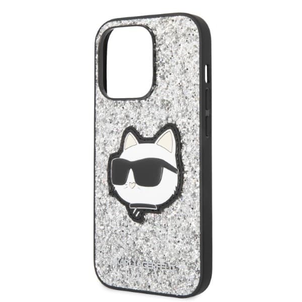 Karl Lagerfeld Hardcase Glitter iPhone 14 Pro Max Stříbrná Choupette Patch - náhled 2