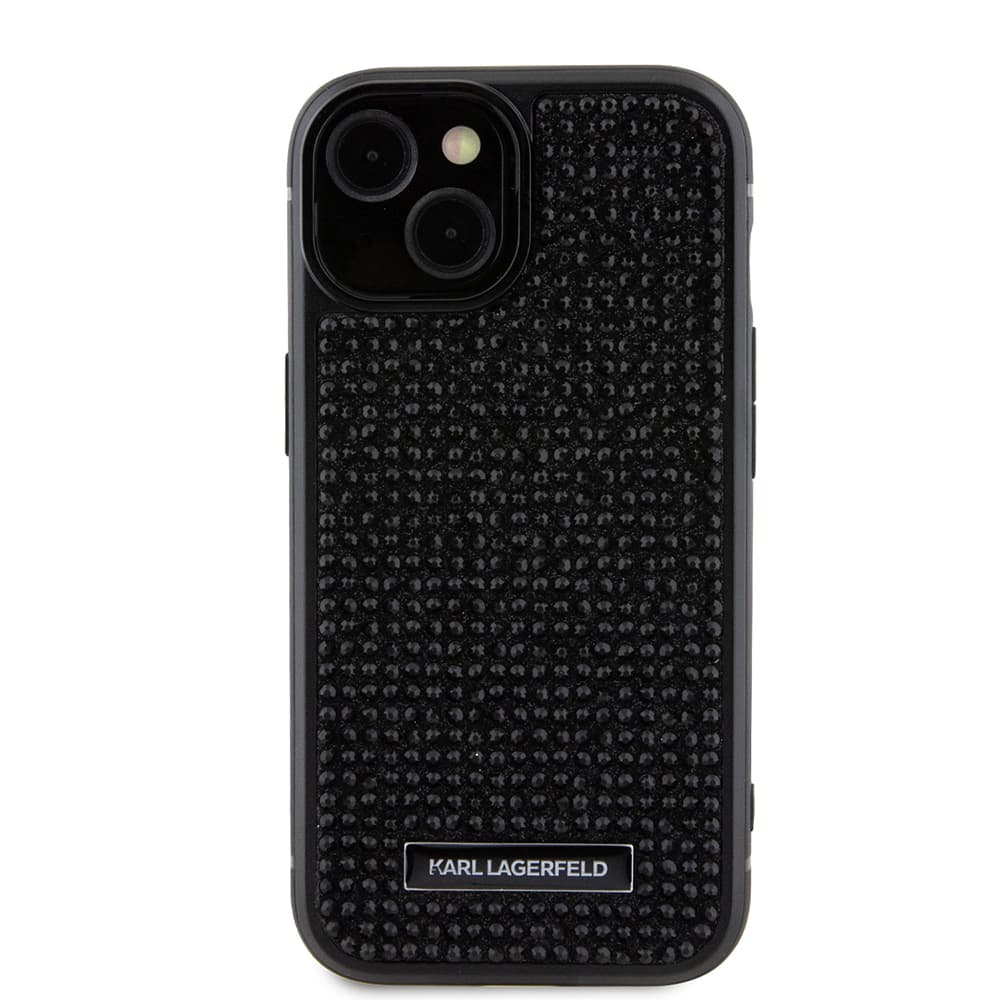 Karl Lagerfeld Hardcase Rhinestone iPhone 15 Logo Metal Plate stříbrný - náhled 2