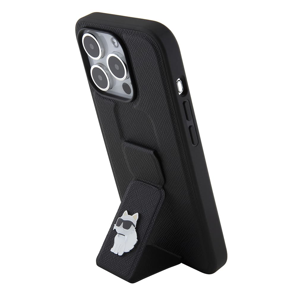 Karl Lagerfeld Saffiano Gripstand iPhone 15 Pro Choupette Pins růžová - náhled 2