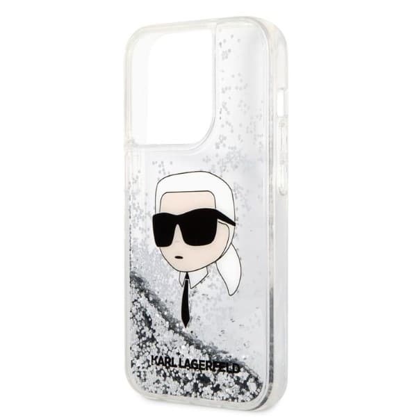 Karl Lagerfeld Hardcase Glitter iPhone 14 Pro Max Stříbrná Karl Head - náhled 2