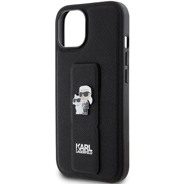 Karl Lagerfeld Saffiano Gripstand iPhone 15 Plus Karl&amp;Choupette Pins růžová - náhled 2