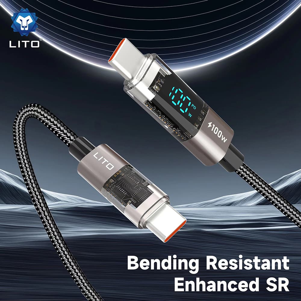 Lito Data Cable LD09CC Type-C na Type-C 100W rychlé nabíjení LED displej 1.2m černá - náhled 2
