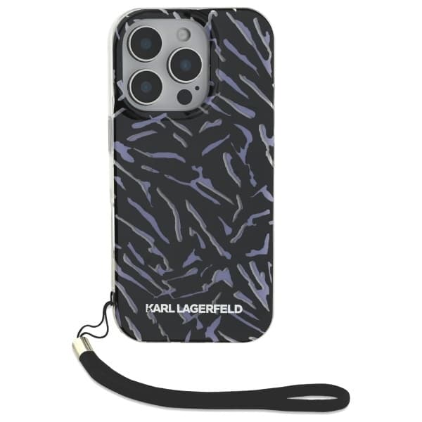 Karl Lagerfeld Hardcase iPhone 16 Pro Max fialová zebra s šňůrkou - náhled 2