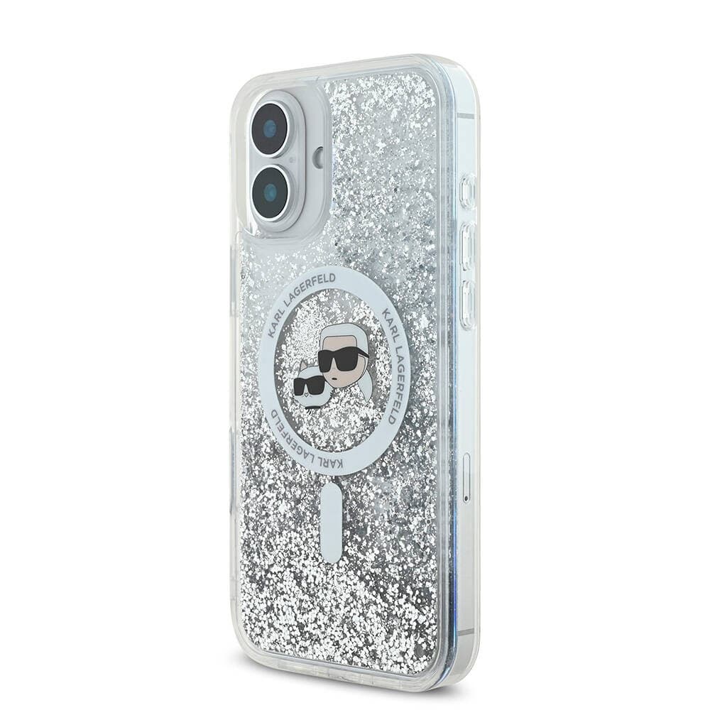 Karl Lagerfeld Glitter Liquid MagSafe iPhone 16 průhledný Karl&amp;Choupette Head - náhled 2