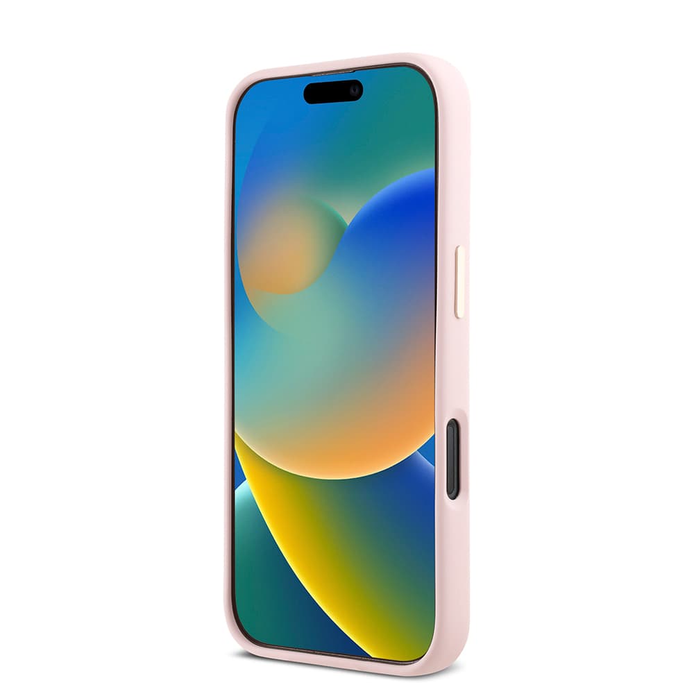 Guess - silikonový kryt s kovovým logem a rámečkem iPhone 16 Pro růžový - náhled 2