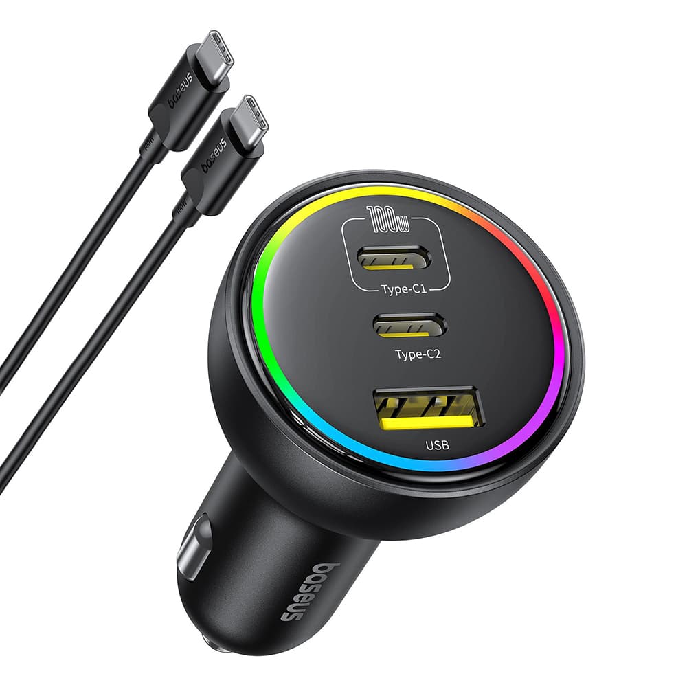 Baseus Car Charger 2x USB-C USB 152.5W Rychlé Nabíjení RGB USB-C Kabel Černá - náhled 2
