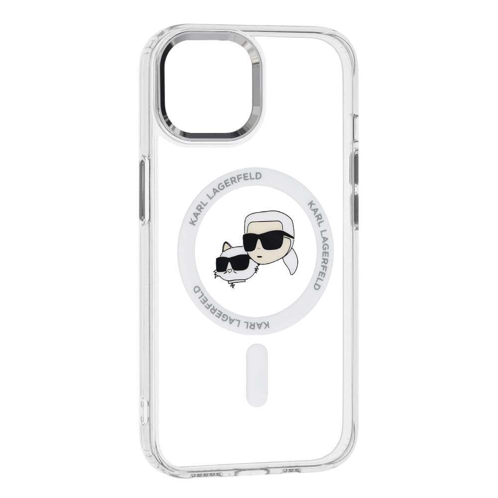 Karl Lagerfeld IML MagSafe iPhone 15 Bílý Metal Karl&amp;Choupette Heads - náhled 2