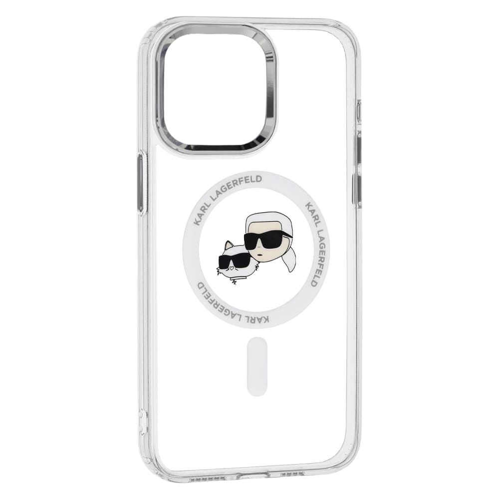Karl Lagerfeld IML MagSafe iPhone 15 Pro Max Bílý Metal Karl&amp;Choupette Heads - náhled 2