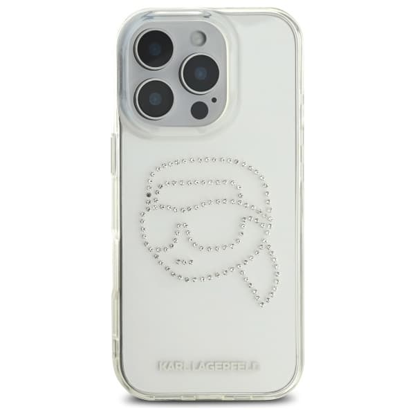 Karl Lagerfeld IML Rhinestones iPhone 16 Pro Max průhledný Karl Head - náhled 2