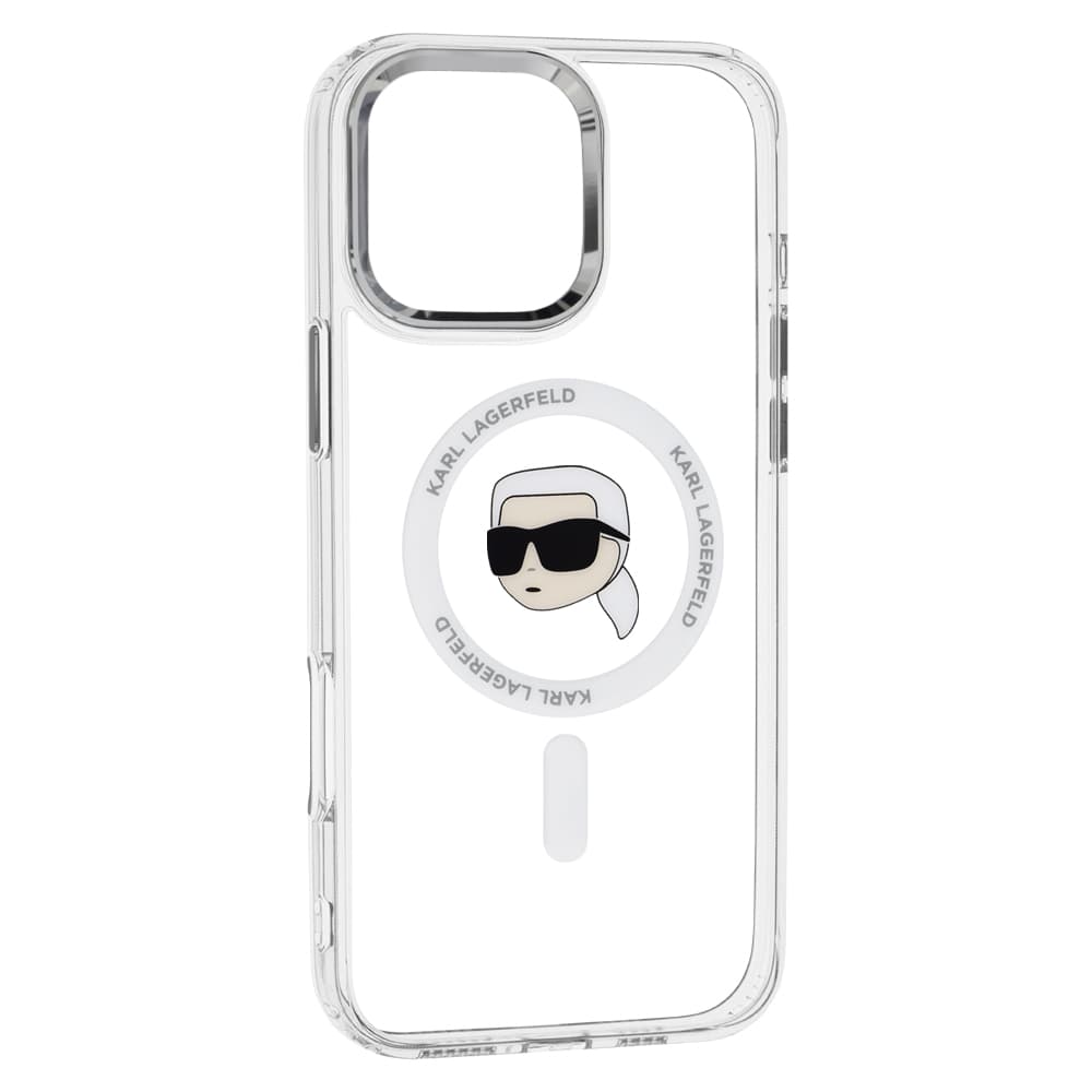 Karl Lagerfeld IML MagSafe iPhone 16 Pro Bílá Metalická Karlova Hlava - náhled 2