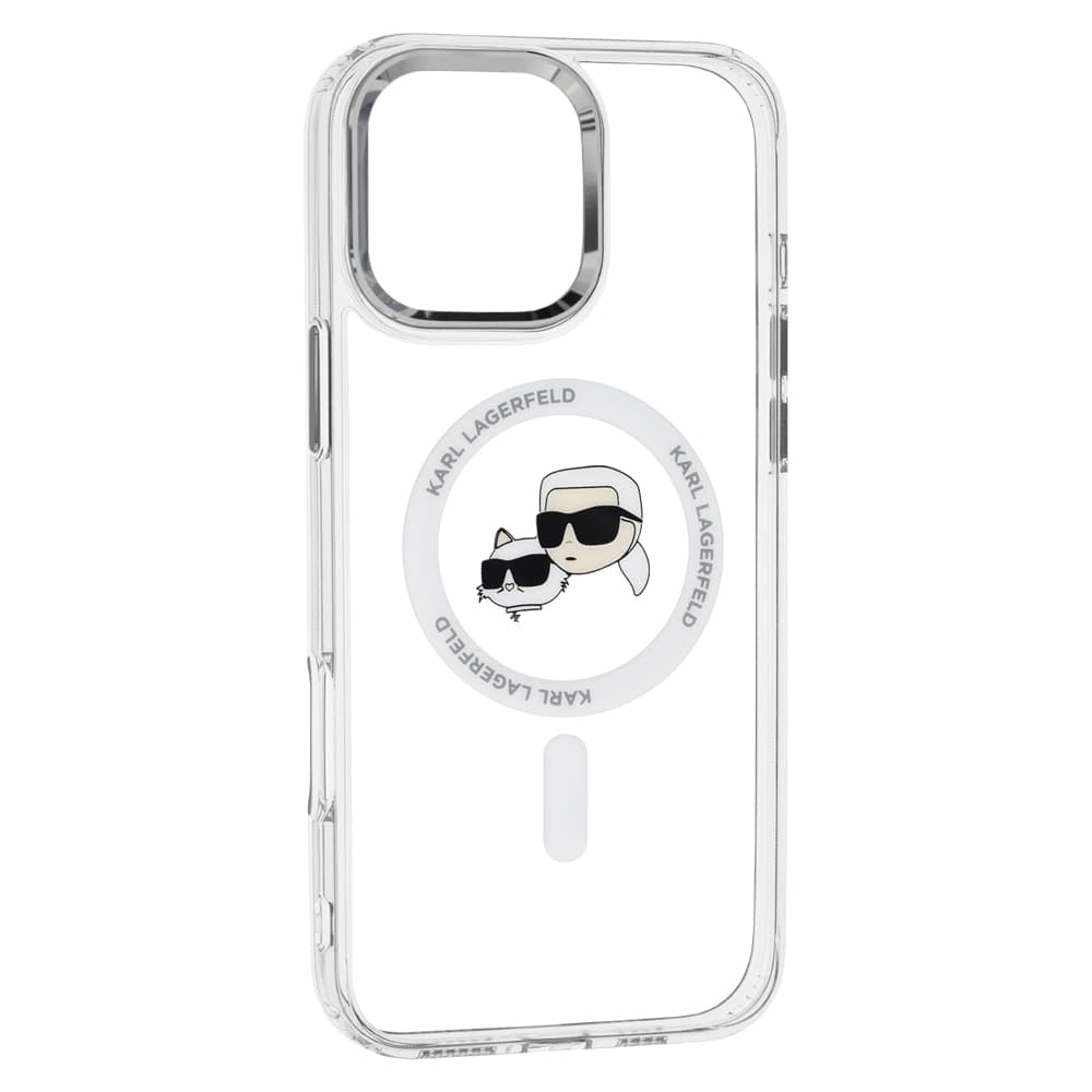 Karl Lagerfeld IML MagSafe iPhone 16 Pro Bílý Metal Karl&amp;Choupette Head - náhled 2